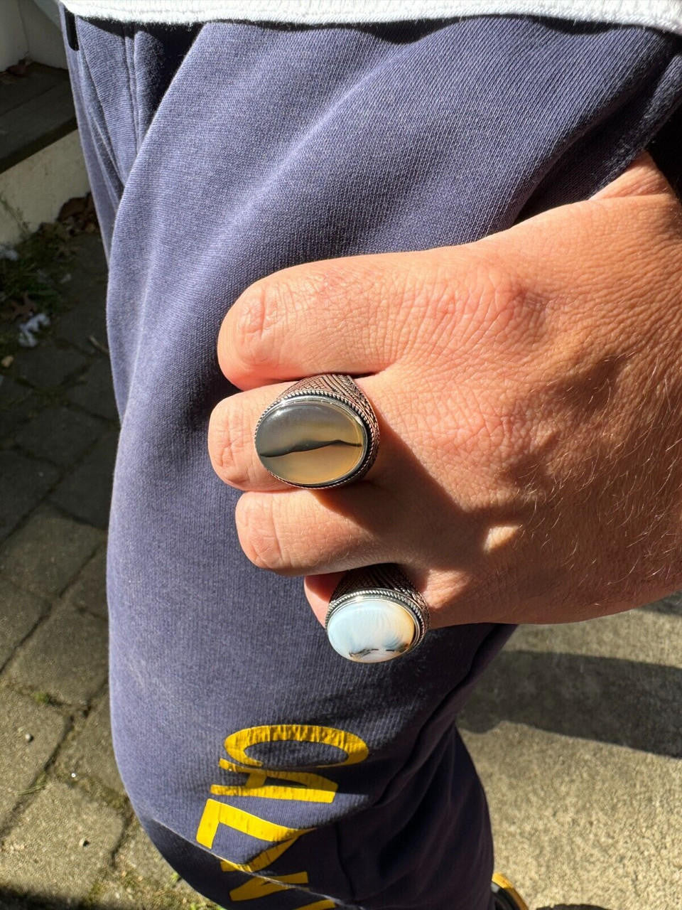 Wisdom Is Power Ring - 925 Silver Oxidized - Genuine Agate Stone
