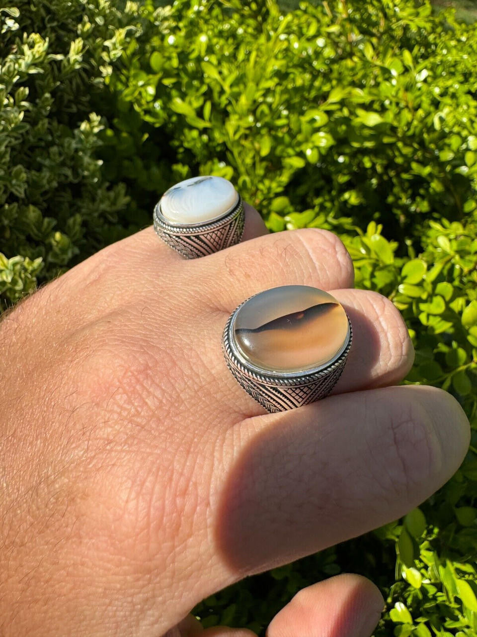 Wisdom Is Power Ring - 925 Silver Oxidized - Genuine Agate Stone