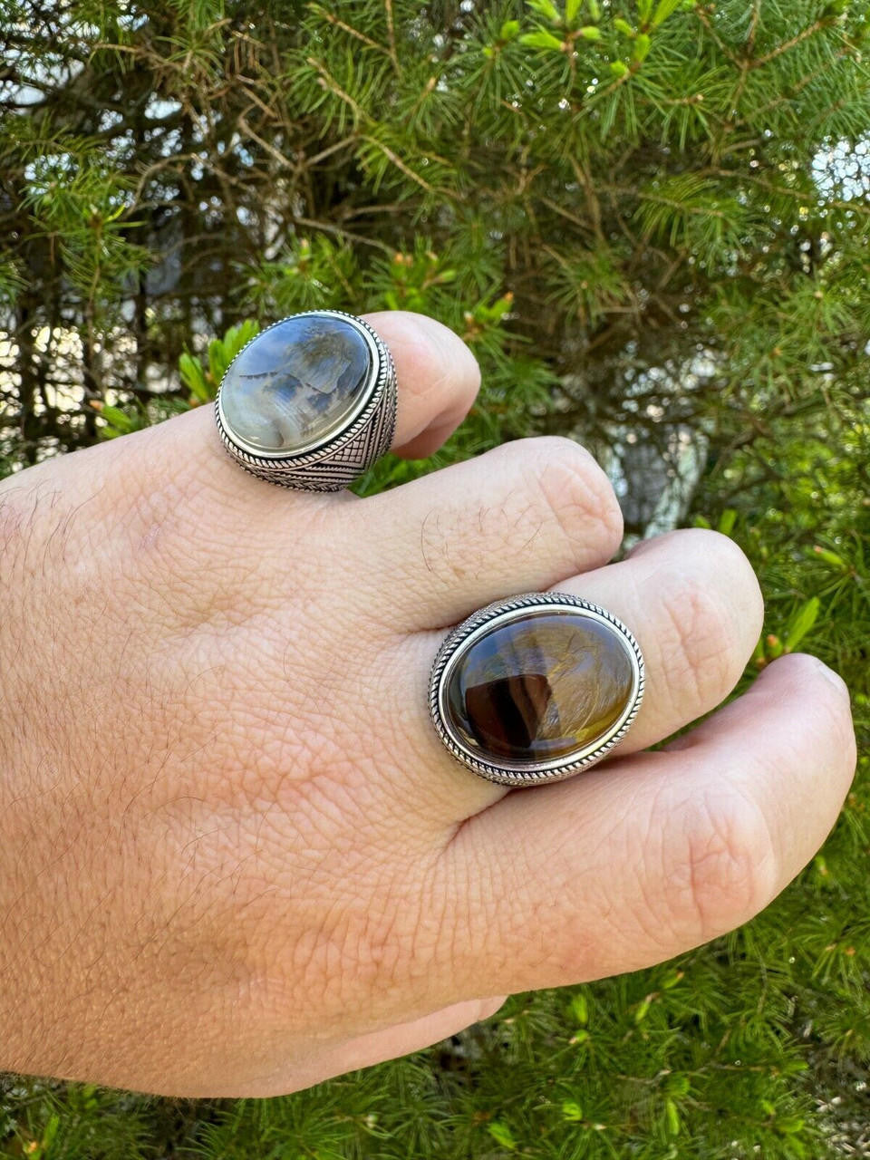 Wisdom Is Power Ring - 925 Silver Oxidized - Genuine Agate Stone