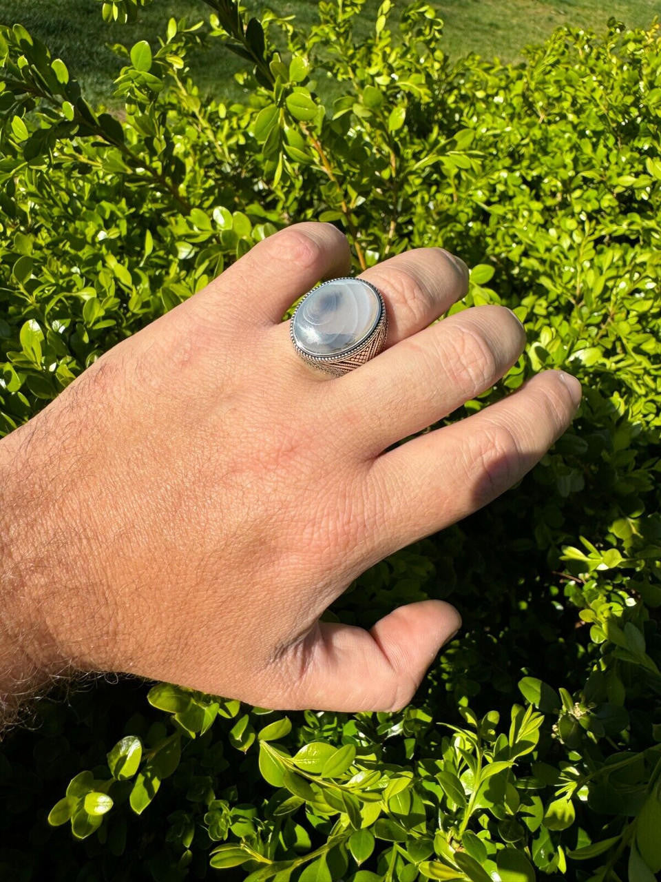 Wisdom Is Power Ring - 925 Silver Oxidized - Genuine Agate Stone