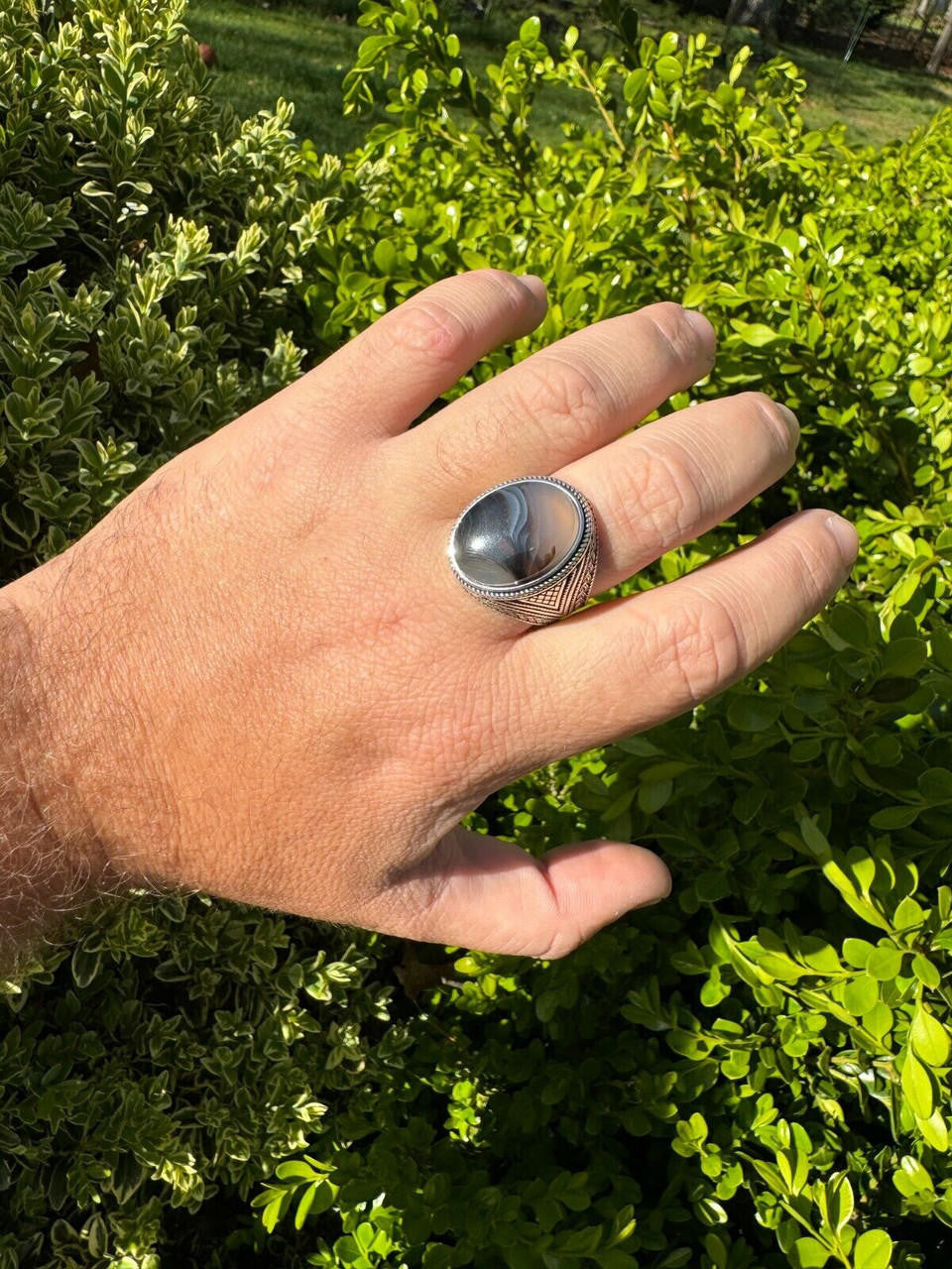 Wisdom Is Power Ring - 925 Silver Oxidized - Genuine Agate Stone