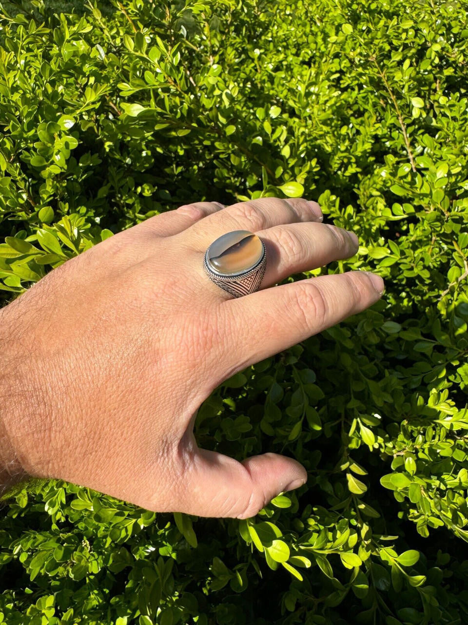 Wisdom Is Power Ring - 925 Silver Oxidized - Genuine Agate Stone