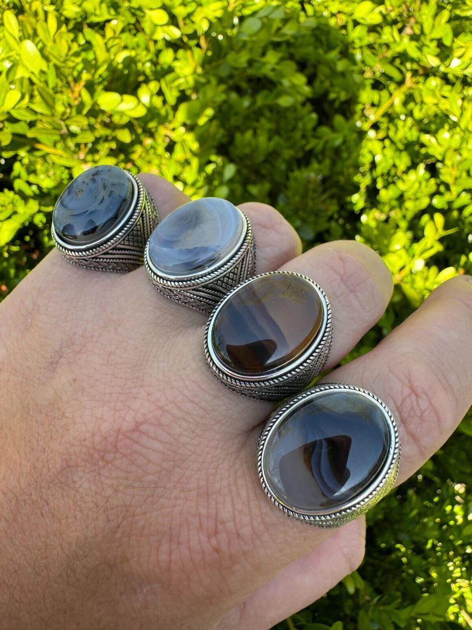 Wisdom Is Power Ring - 925 Silver Oxidized - Genuine Agate Stone