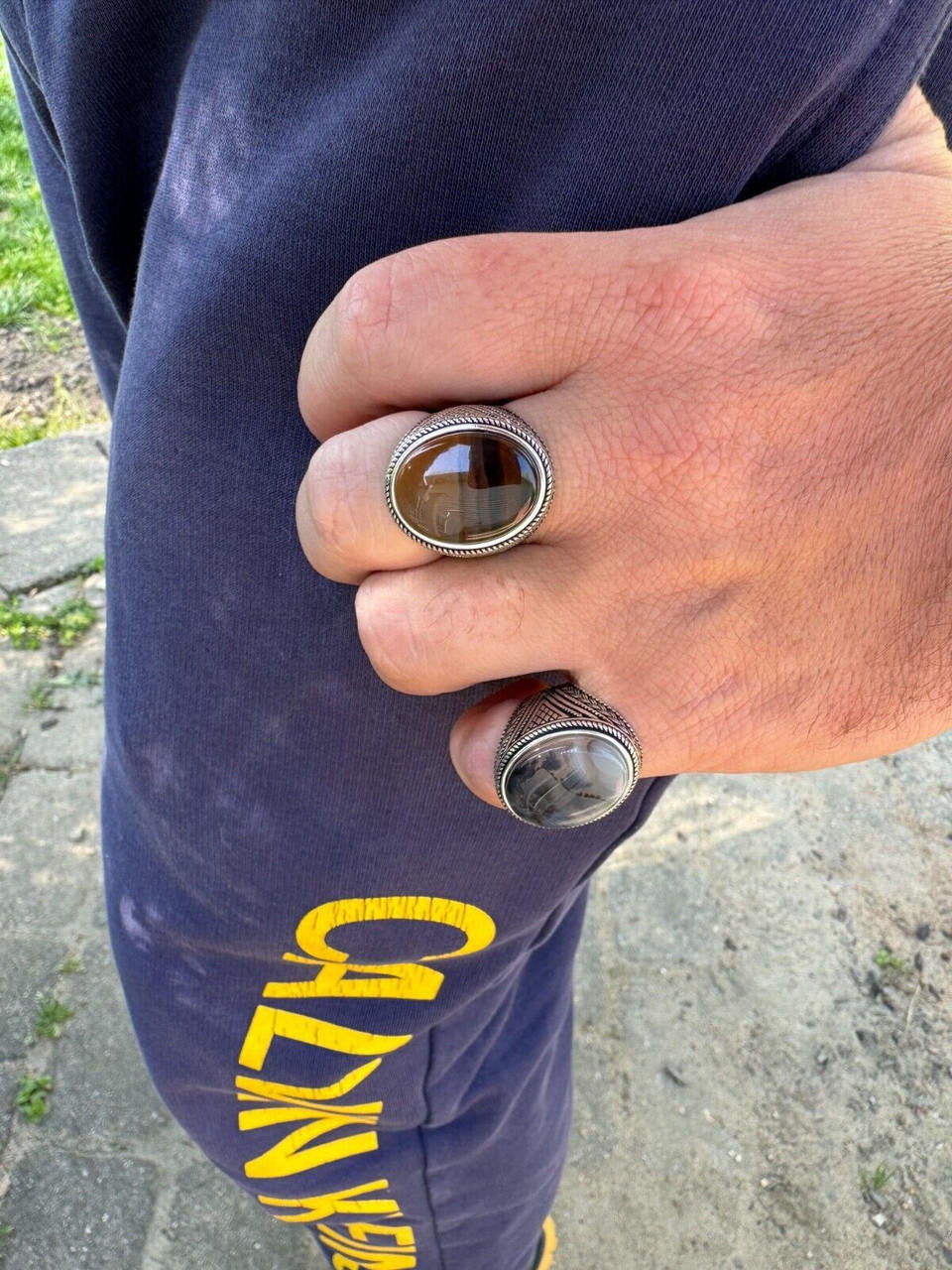 Wisdom Is Power Ring - 925 Silver Oxidized - Genuine Agate Stone