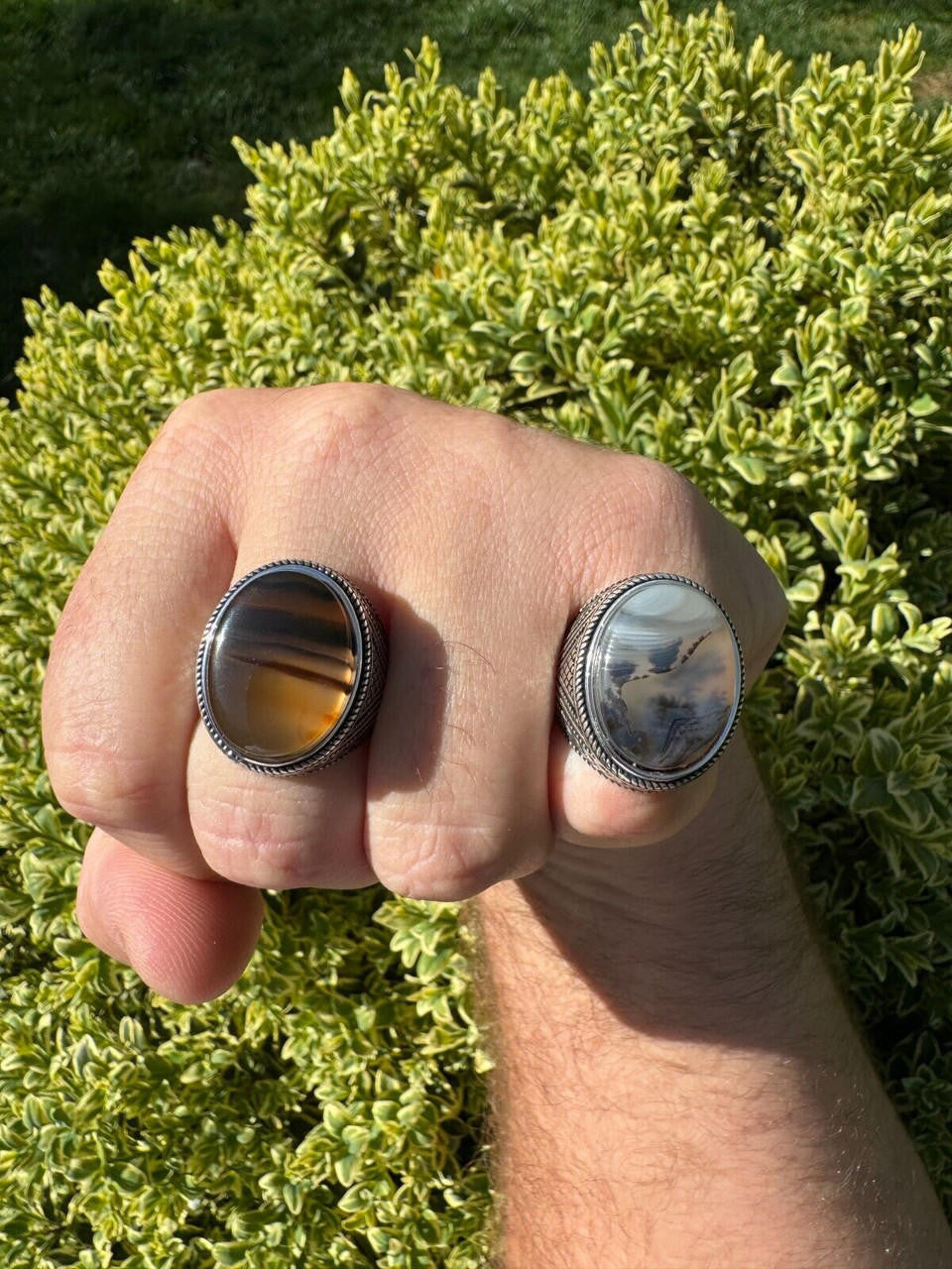 Wisdom Is Power Ring - 925 Silver Oxidized - Genuine Agate Stone