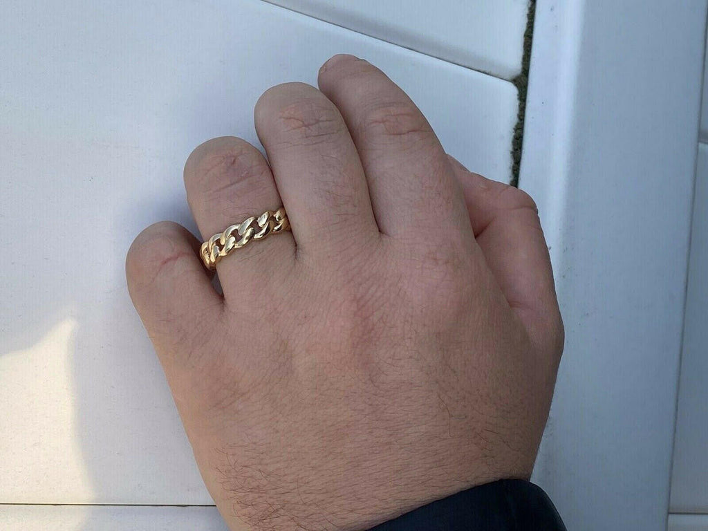 Mens Solid 14k Gold Miami Cuban Ring 6mm Wedding Band Pinky Ring Sz 7-13 ITALY