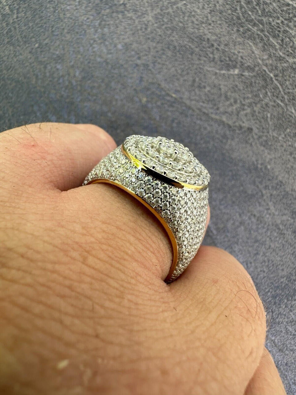 MOISSANITE Round Cluster Iced Out Ring - 14k Gold Vermeil 925 Silver Two Tone