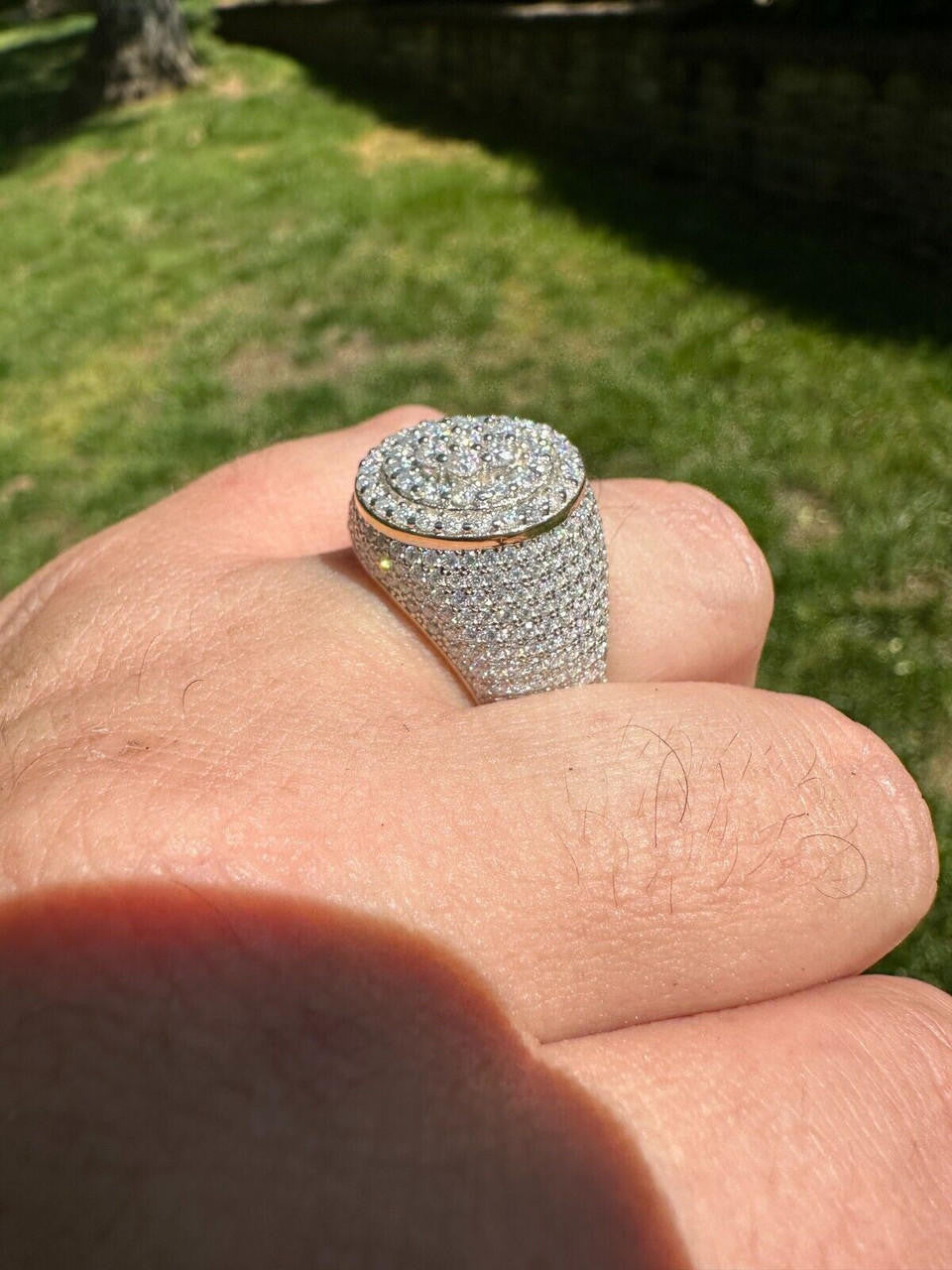 MOISSANITE Round Cluster Iced Out Ring - 14k Gold Vermeil 925 Silver Two Tone