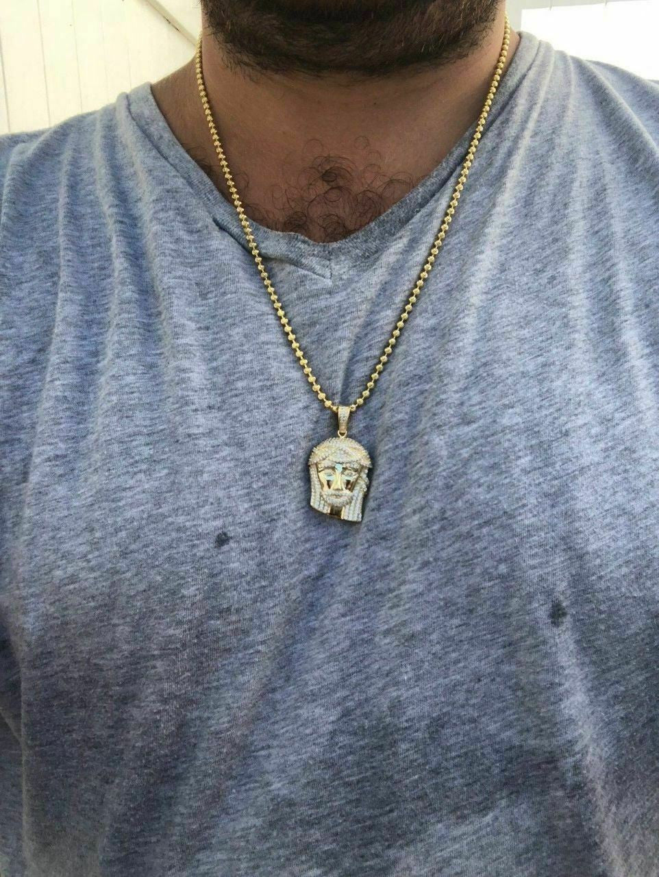 Mens Solid 925 Silver Jesus Piece Pendant Super Icy 1ct Diamond 14k Gold Hip Hop