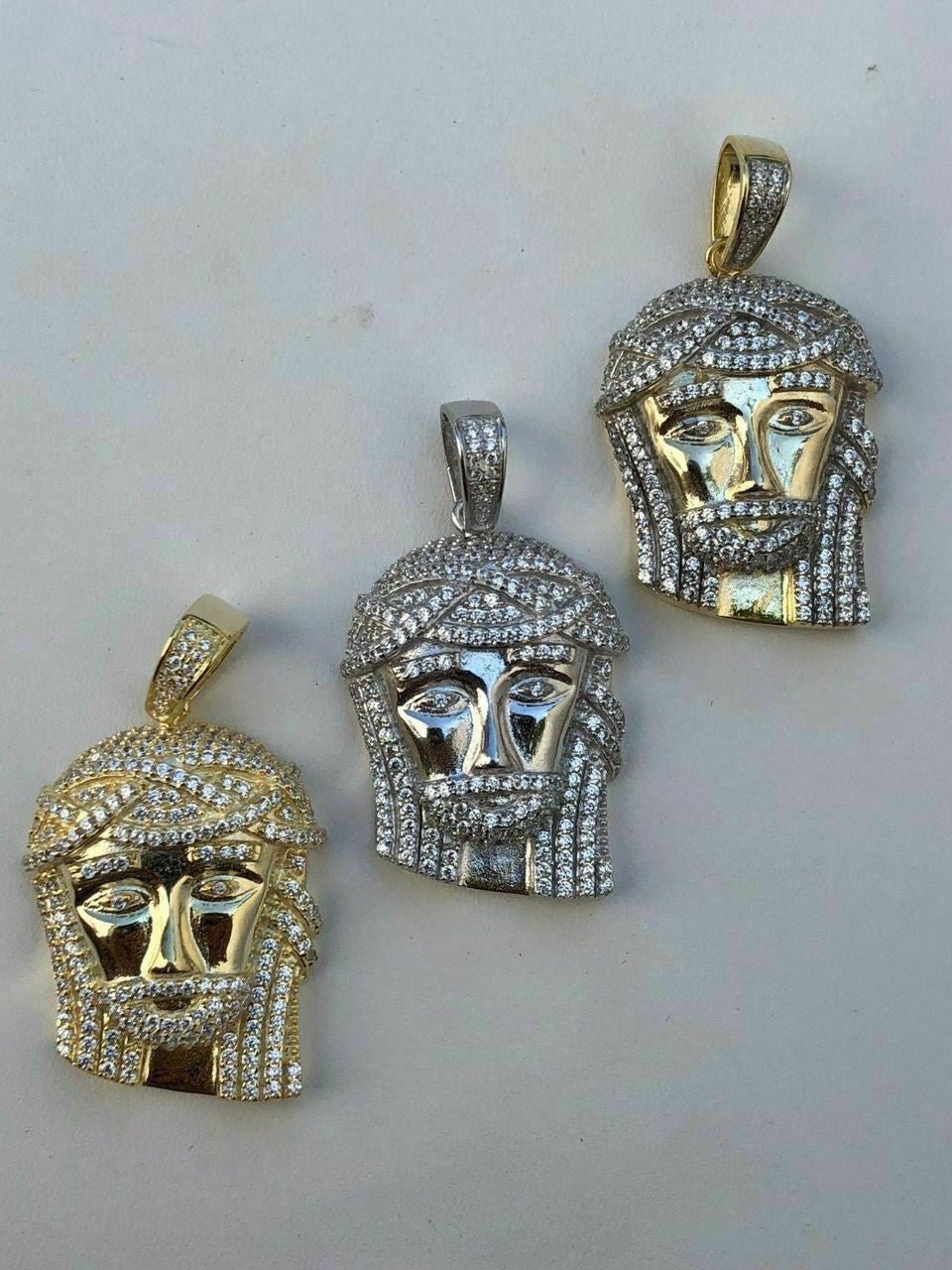 Mens Solid 925 Silver Jesus Piece Pendant Super Icy 1ct Diamond 14k Gold Hip Hop