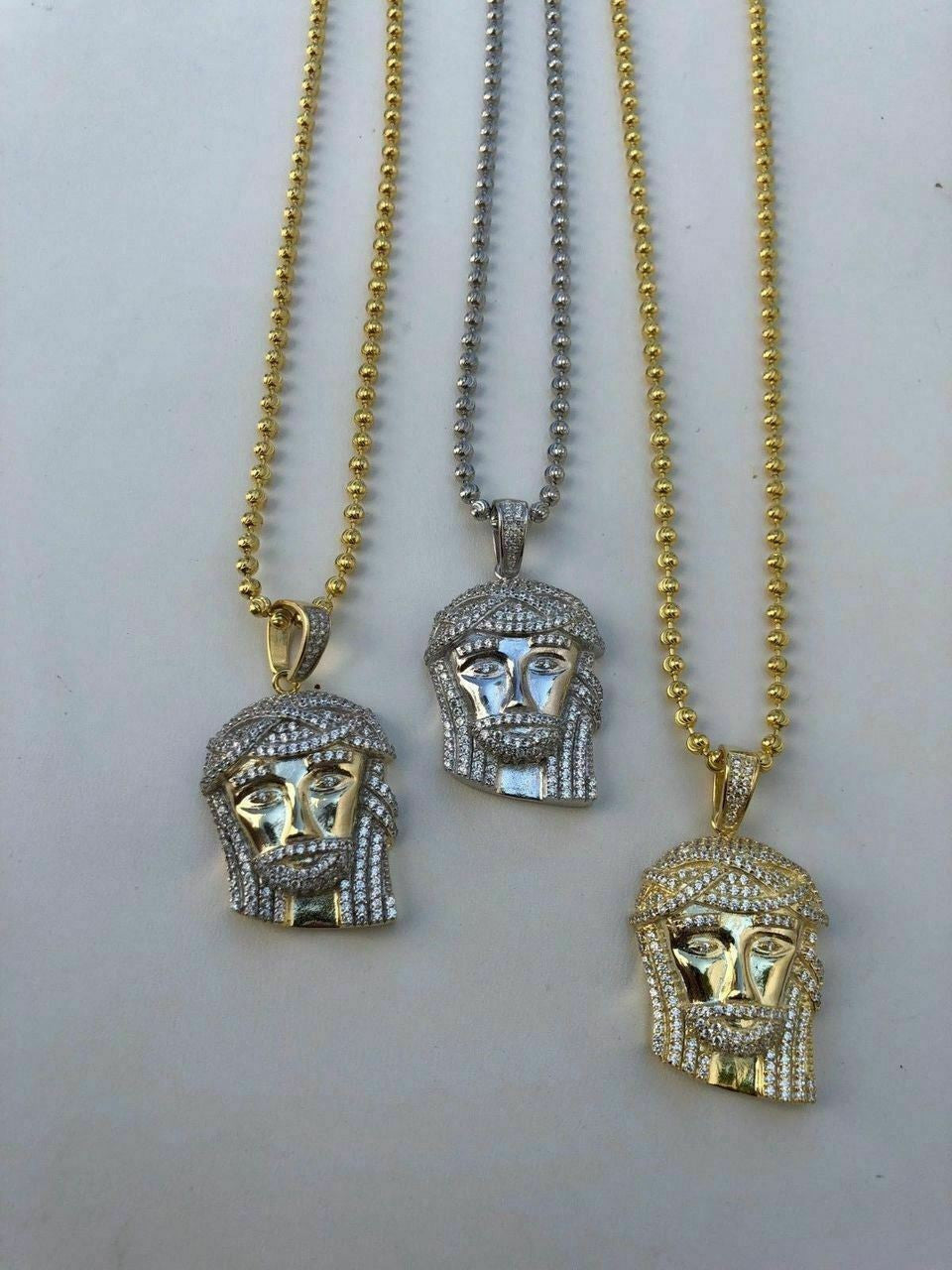 Mens Solid 925 Silver Jesus Piece Pendant Super Icy 1ct Diamond 14k Gold Hip Hop