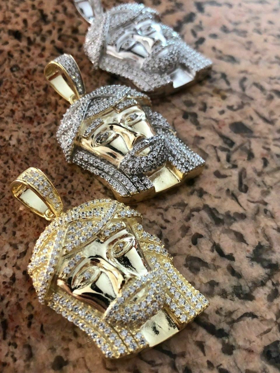 Mens Solid 925 Silver Jesus Piece Pendant Super Icy 1ct Diamond 14k Gold Hip Hop