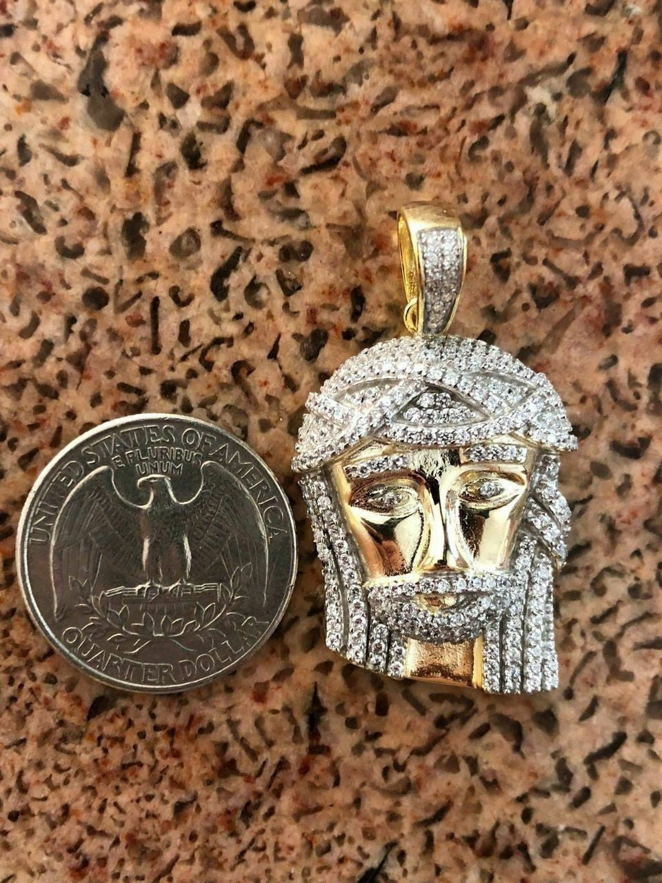 Mens Solid 925 Silver Jesus Piece Pendant Super Icy 1ct Diamond 14k Gold Hip Hop