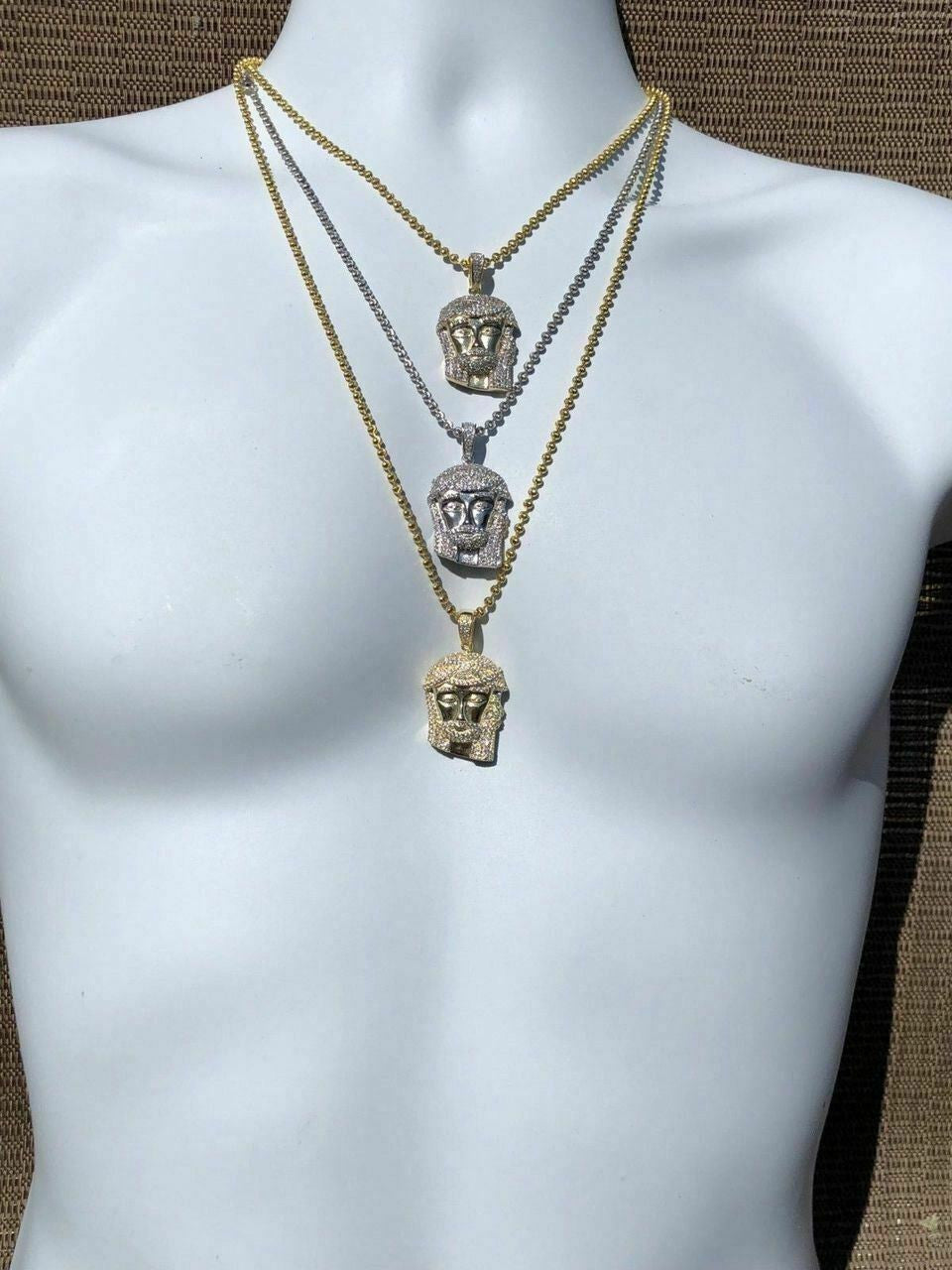 Mens Solid 925 Silver Jesus Piece Pendant Super Icy 1ct Diamond 14k Gold Hip Hop