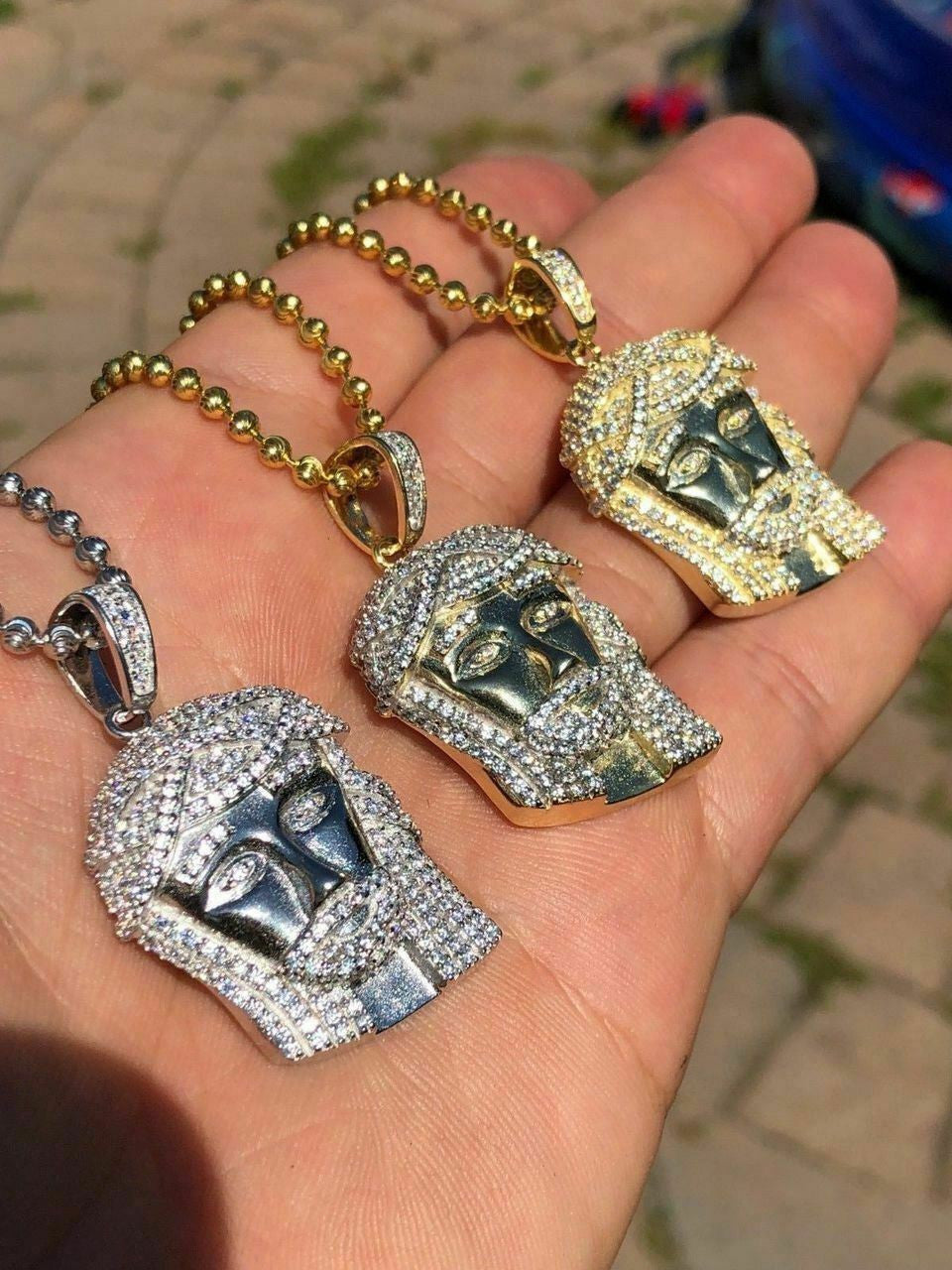 Mens Solid 925 Silver Jesus Piece Pendant Super Icy 1ct Diamond 14k Gold Hip Hop