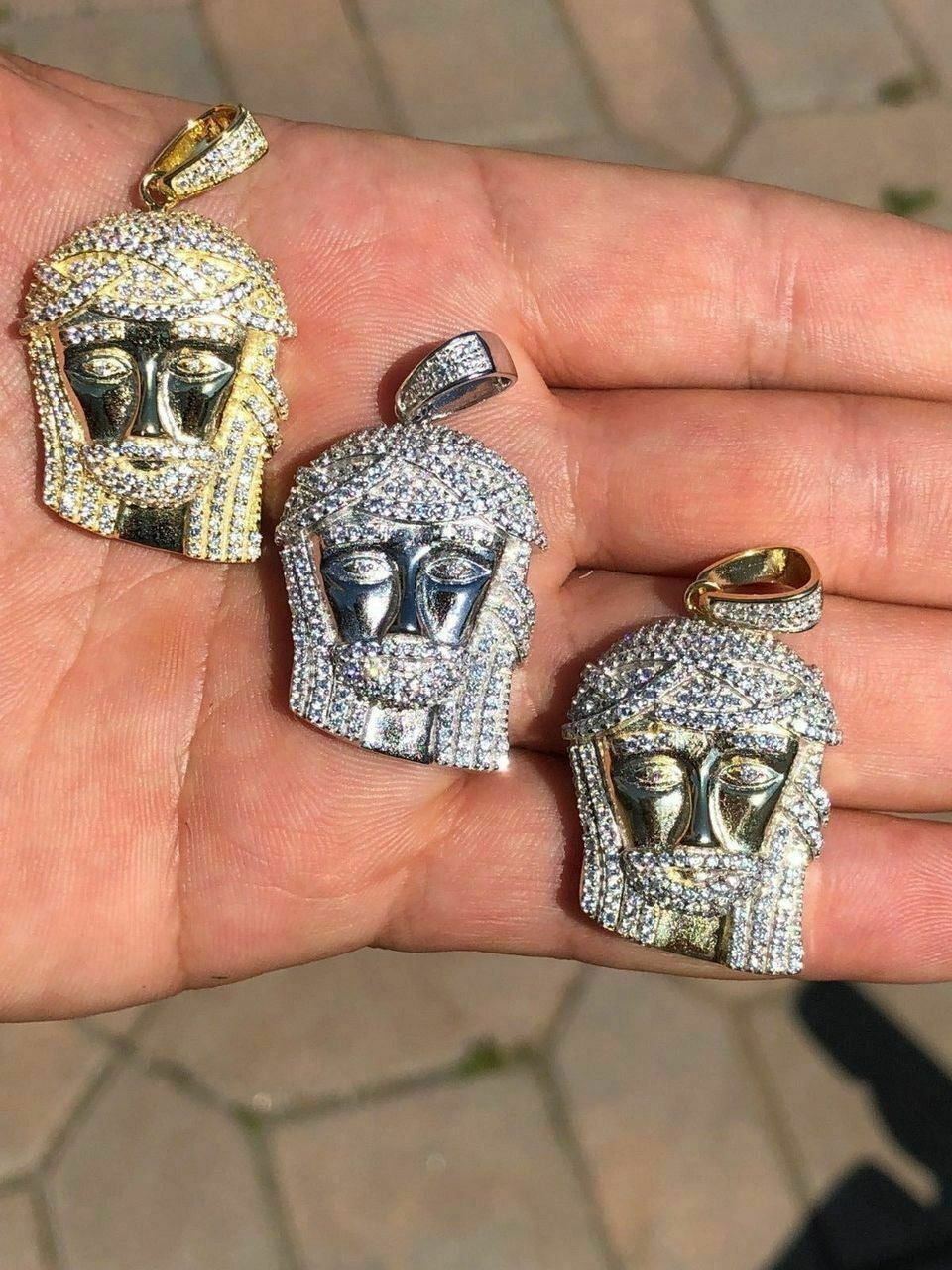 Mens Solid 925 Silver Jesus Piece Pendant Super Icy 1ct Diamond 14k Gold Hip Hop