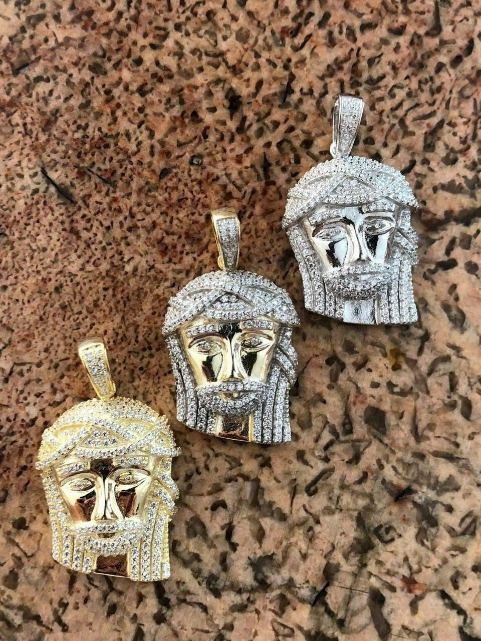 Mens Solid 925 Silver Jesus Piece Pendant Super Icy 1ct Diamond 14k Gold Hip Hop