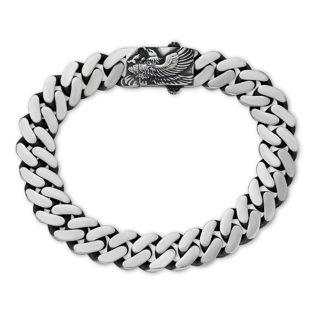 Miami Cuban Bracelet With Custom Eagle Sleek Clasp - 925 Sterling Silver Oxidized Gunmetal - 7"-9" - 12mm