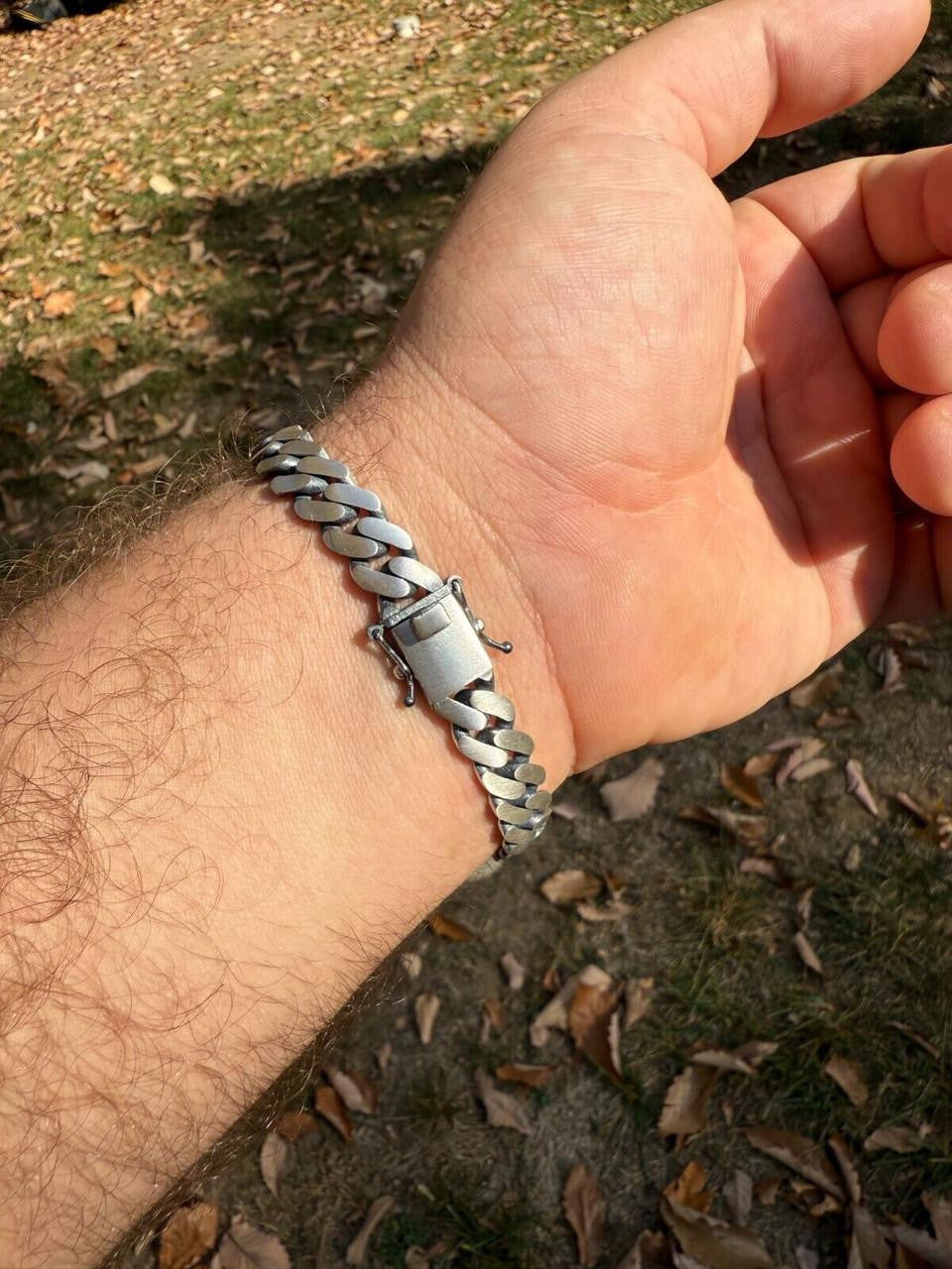 Miami Cuban Bracelet With Custom Star Of David Motif - 925 Sterling Silver Oxidized Gunmetal - 7"-9" - 9mm