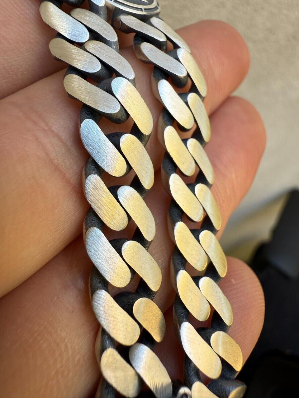 Miami Cuban Bracelet With Custom Star Of David Motif - 925 Sterling Silver Oxidized Gunmetal - 7"-9" - 9mm