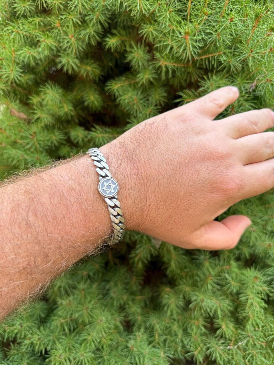 Miami Cuban Bracelet With Custom Star Of David Motif - 925 Sterling Silver Oxidized Gunmetal - 7"-9" - 9mm