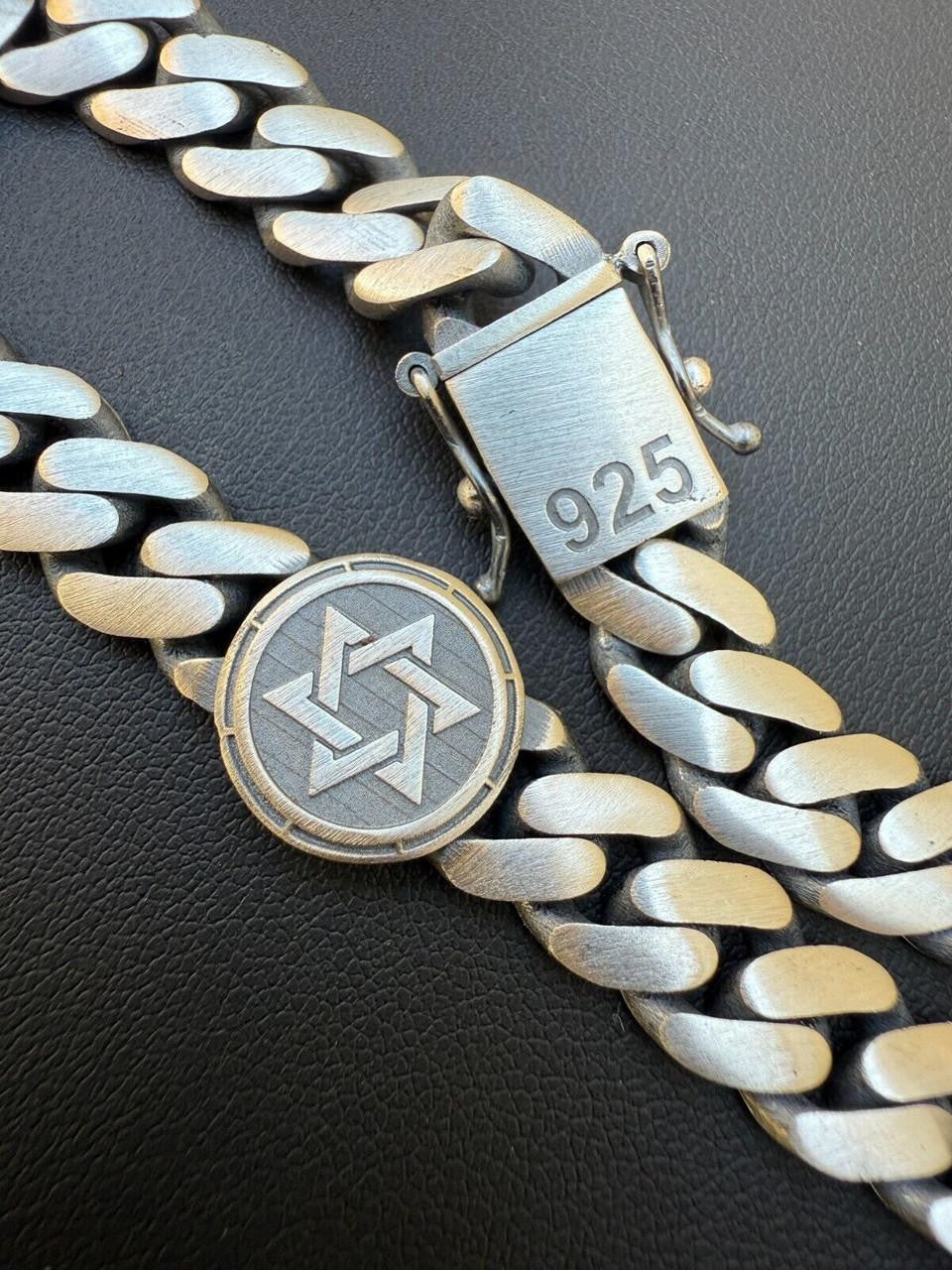 Miami Cuban Bracelet With Custom Star Of David Motif - 925 Sterling Silver Oxidized Gunmetal - 7"-9" - 9mm
