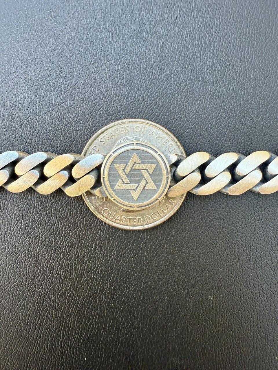 Miami Cuban Bracelet With Custom Star Of David Motif - 925 Sterling Silver Oxidized Gunmetal - 7"-9" - 9mm