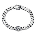 Miami Cuban Bracelet With Custom Star Of David Motif - 925 Sterling Silver Oxidized Gunmetal - 7"-9" - 9mm