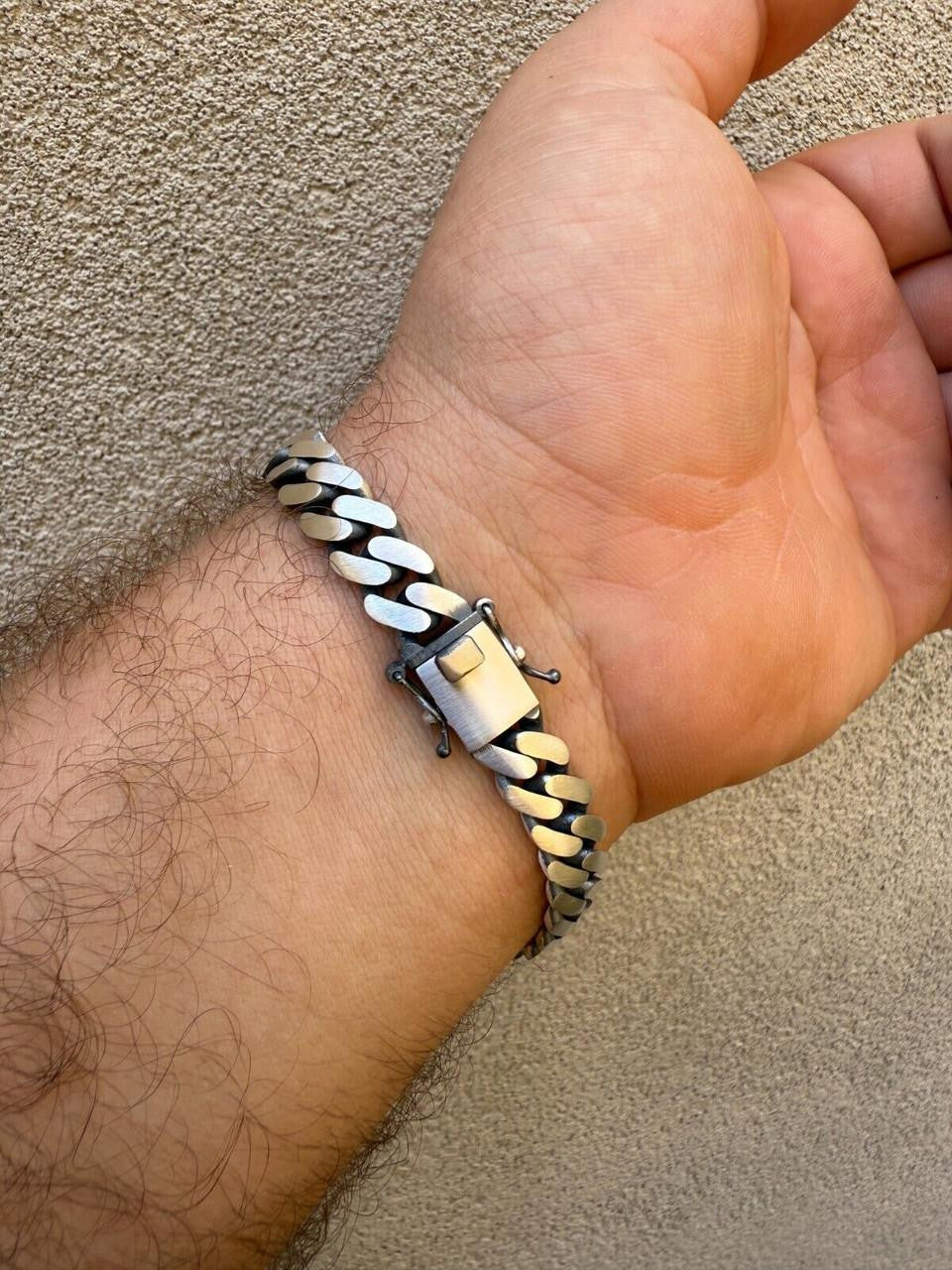 Miami Cuban Bracelet With Custom Star Of David Motif - 925 Sterling Silver Oxidized Gunmetal - 7"-9" - 9mm