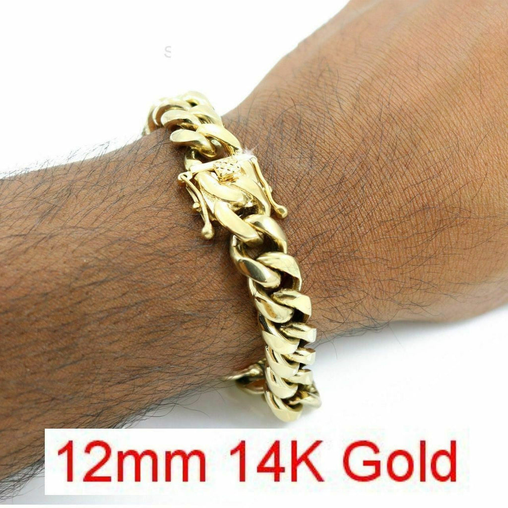 Miami Cuban Link Bracelet 14k 18k Yellow Rose White Gold Plated Stainless Steel