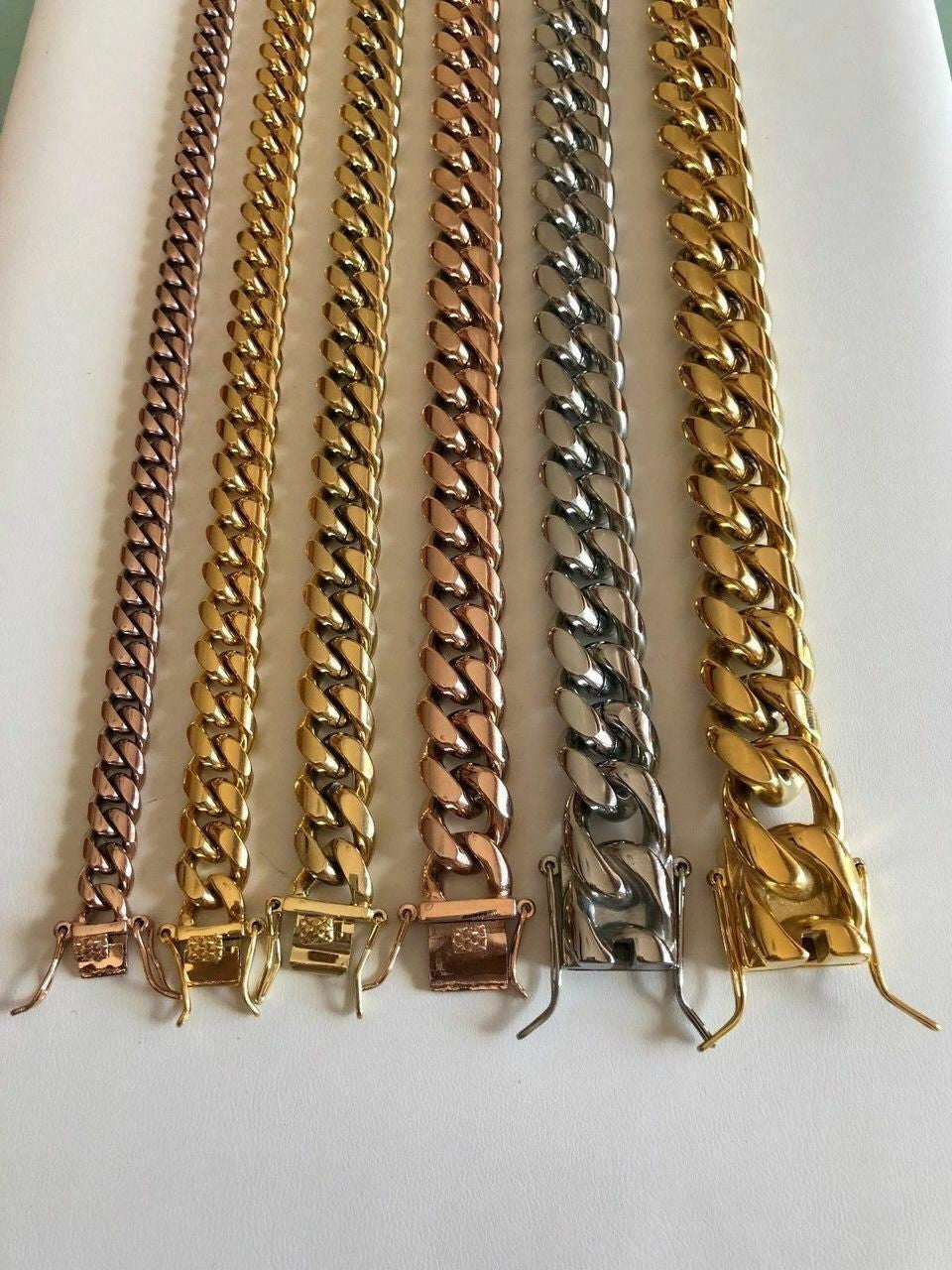 Miami Cuban Link Bracelet 14k 18k Yellow Rose White Gold Plated Stainless Steel