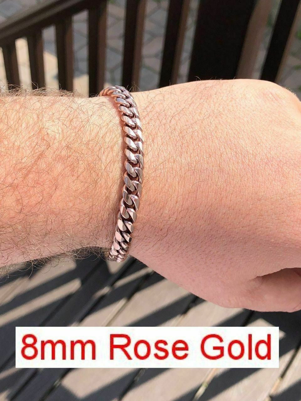 Miami Cuban Link Bracelet 14k 18k Yellow Rose White Gold Plated Stainless Steel