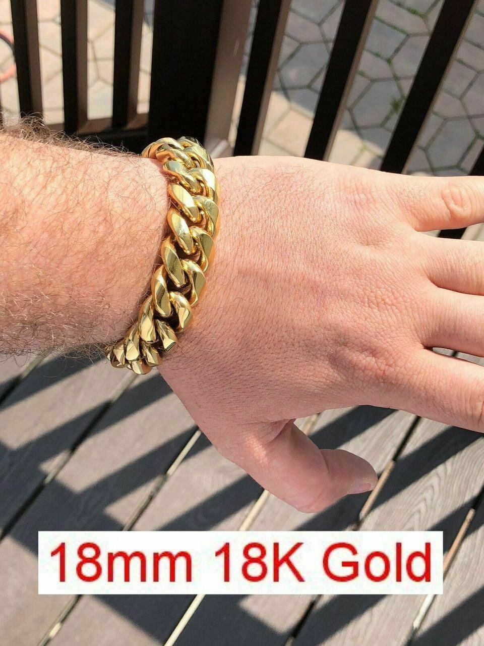 Miami Cuban Link Bracelet 14k 18k Yellow Rose White Gold Plated Stainless Steel