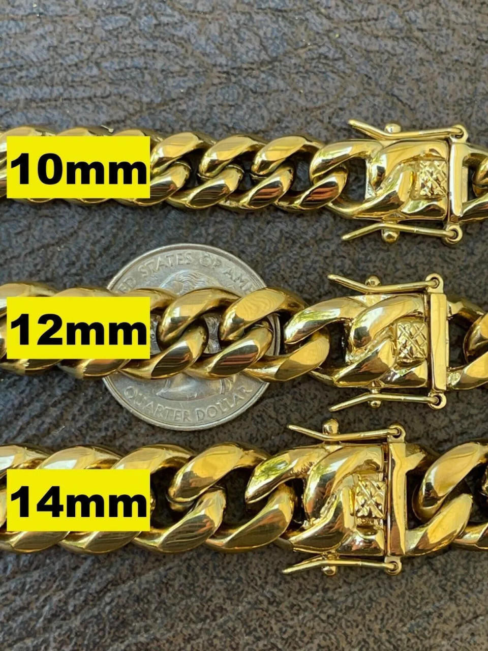 Miami Cuban Link Bracelet - 14k Yellow Gold Plated Stainless Steel - 6"-10" - 4mm-18mm