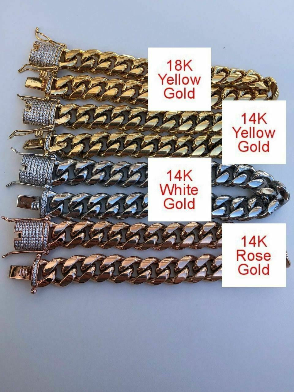 Miami Cuban Link Bracelet 1ct Diamond Clasp 14k 18k Gold Plated Stainless Steel