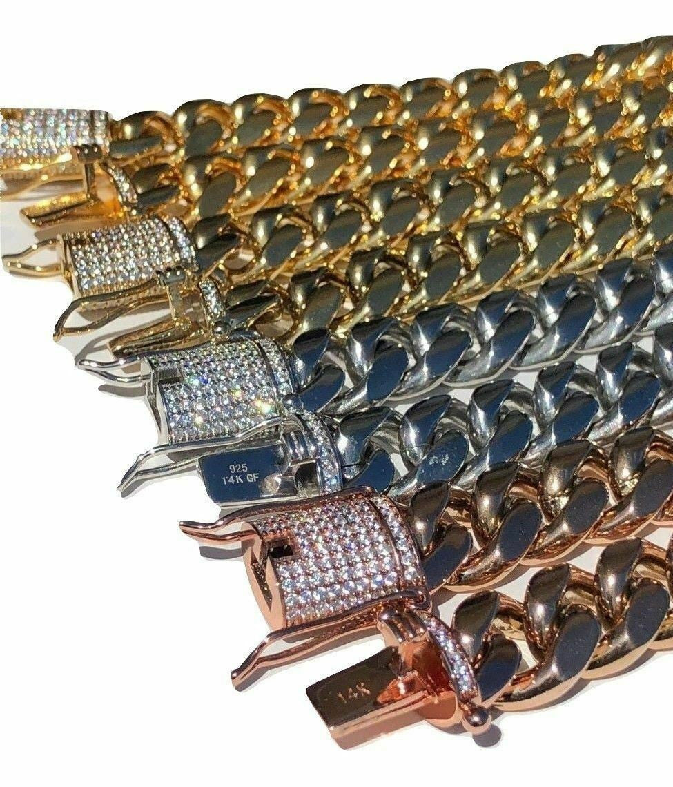 Miami Cuban Link Bracelet 1ct Diamond Clasp 14k 18k Gold Plated Stainless Steel