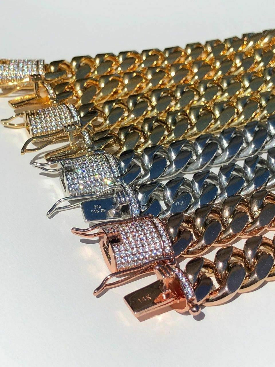 Miami Cuban Link Bracelet 1ct Diamond Clasp 14k 18k Gold Plated Stainless Steel