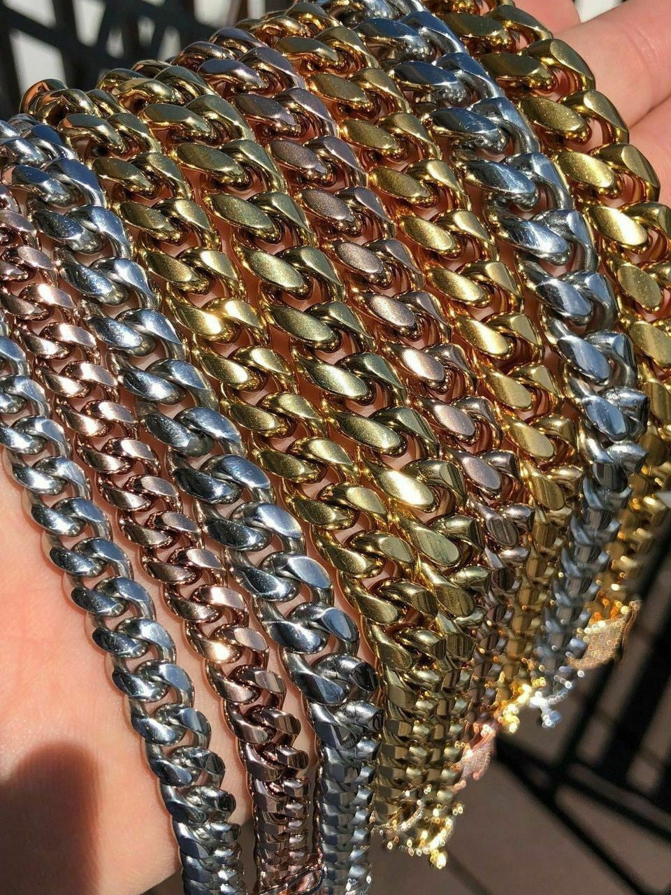 Miami Cuban Link Bracelet 1ct Diamond Clasp 14k 18k Gold Plated Stainless Steel