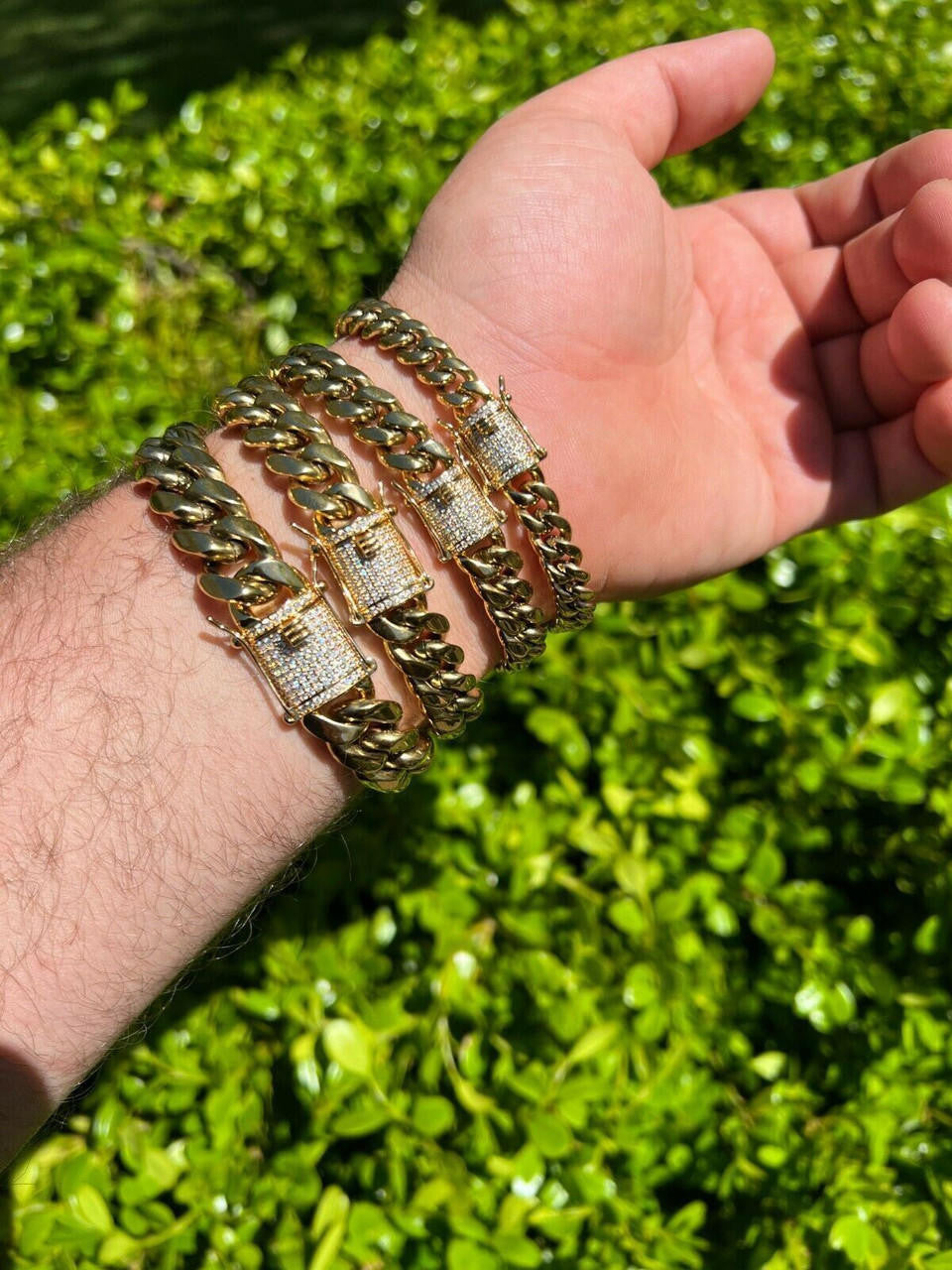 Miami Cuban Link Bracelet W. CZ Clasp - 14k Gold Plated Stainless Steel - 6"-10" - 8mm-14mm