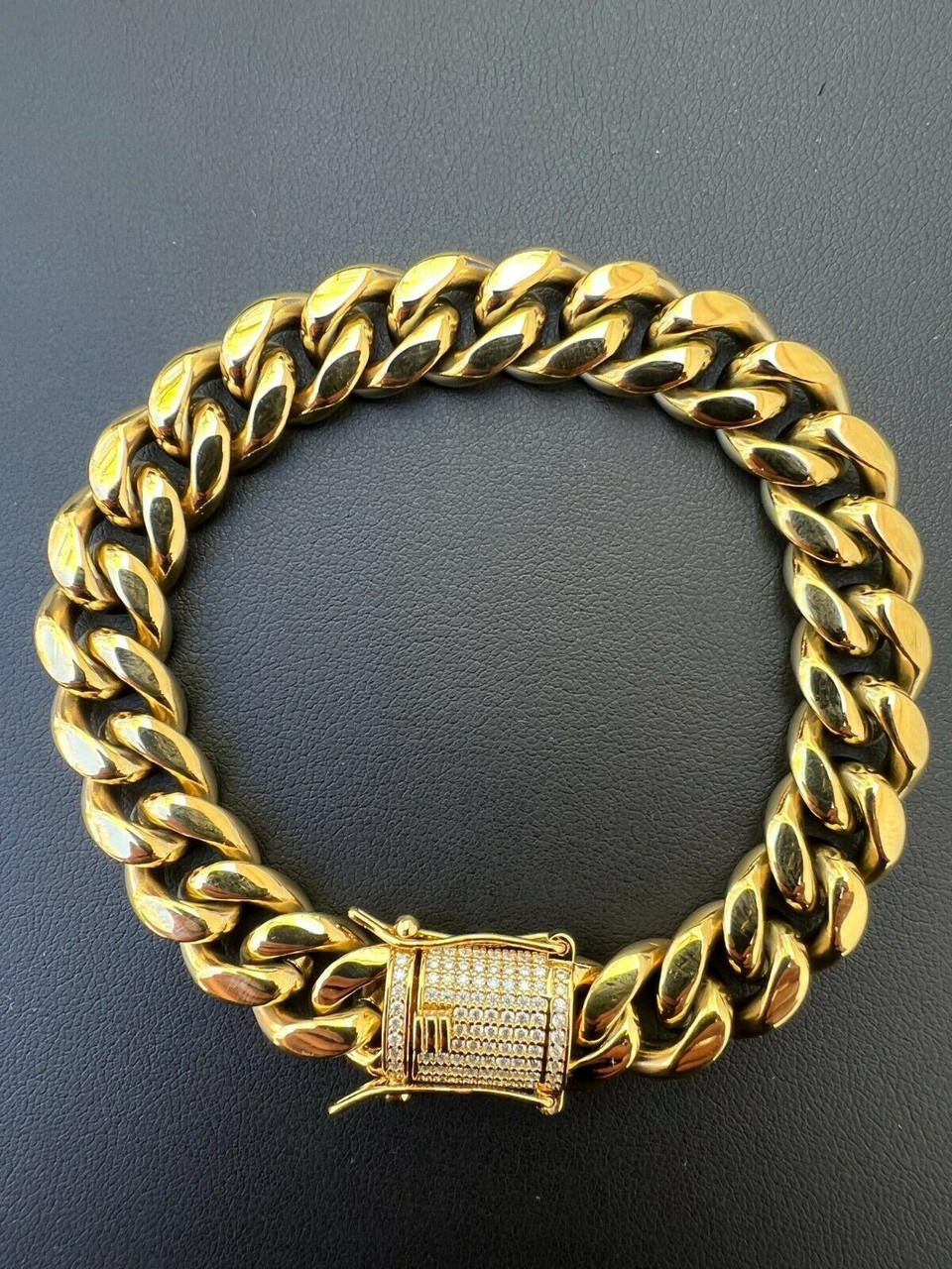Miami Cuban Link Bracelet W. CZ Clasp - 14k Gold Plated Stainless Steel - 6"-10" - 8mm-14mm