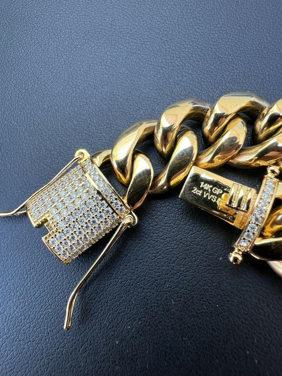 Miami Cuban Link Bracelet W. CZ Clasp - 14k Gold Plated Stainless Steel - 6"-10" - 8mm-14mm