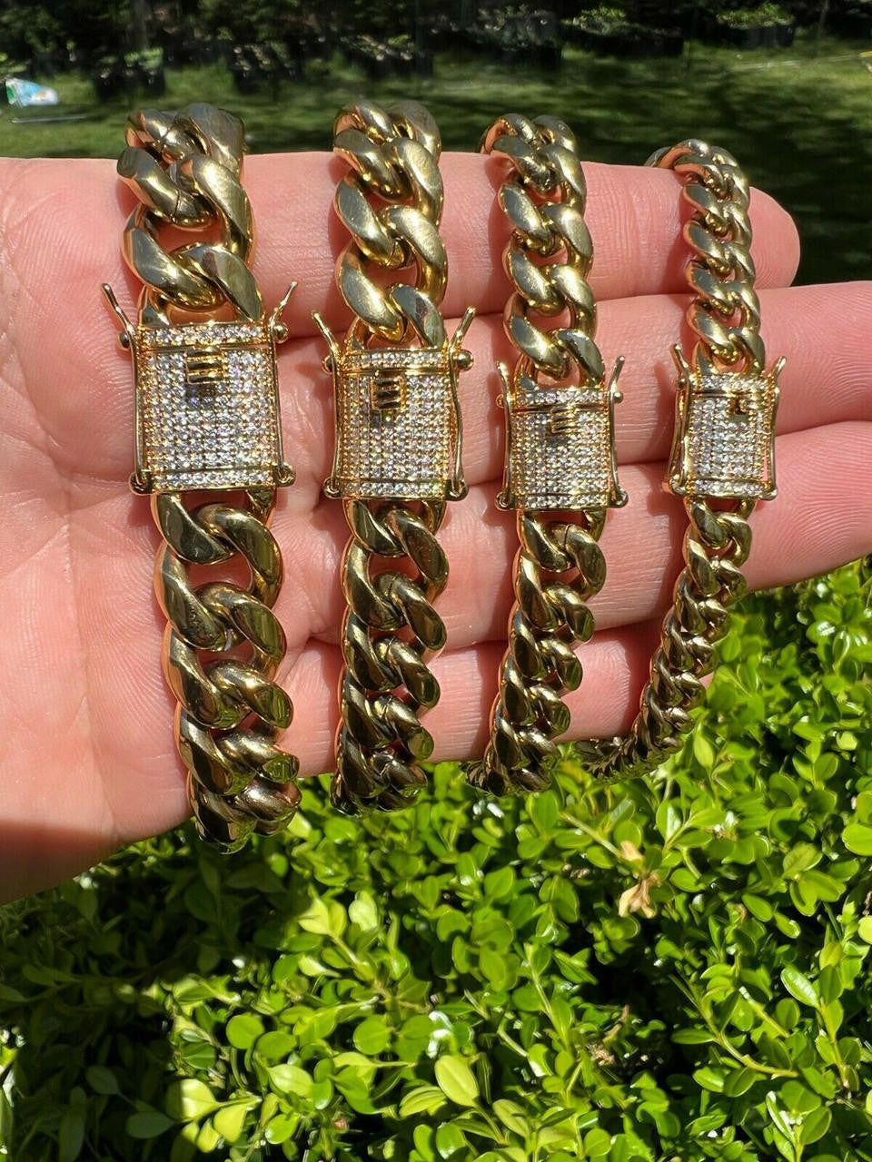 Miami Cuban Link Bracelet W. CZ Clasp - 14k Gold Plated Stainless Steel - 6"-10" - 8mm-14mm