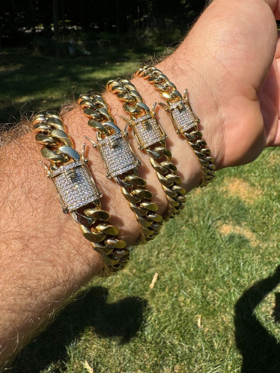 Miami Cuban Link Bracelet W. CZ Clasp - 14k Gold Plated Stainless Steel - 6"-10" - 8mm-14mm