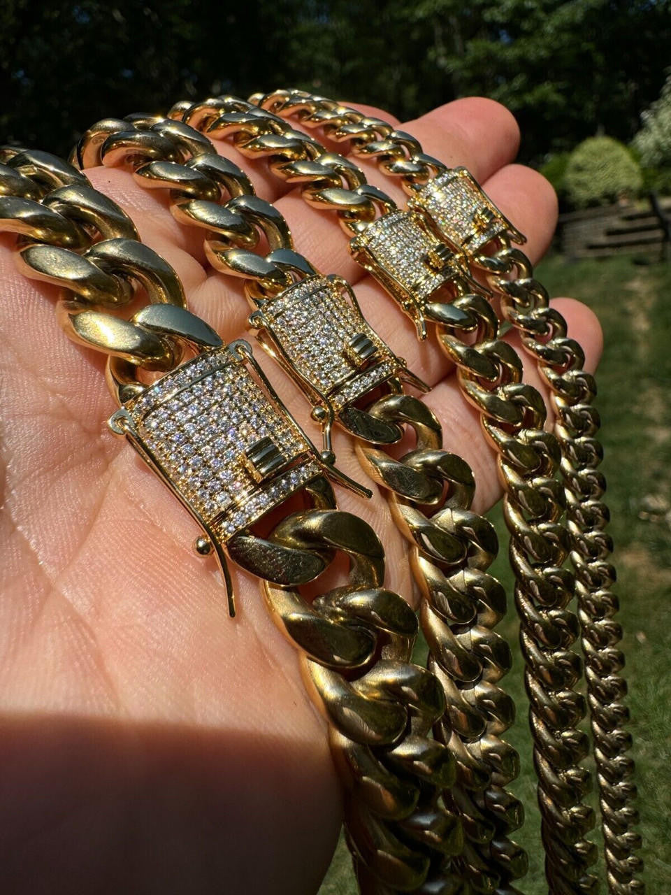 Miami Cuban Link Bracelet W. CZ Clasp - 14k Gold Plated Stainless Steel - 6"-10" - 8mm-14mm