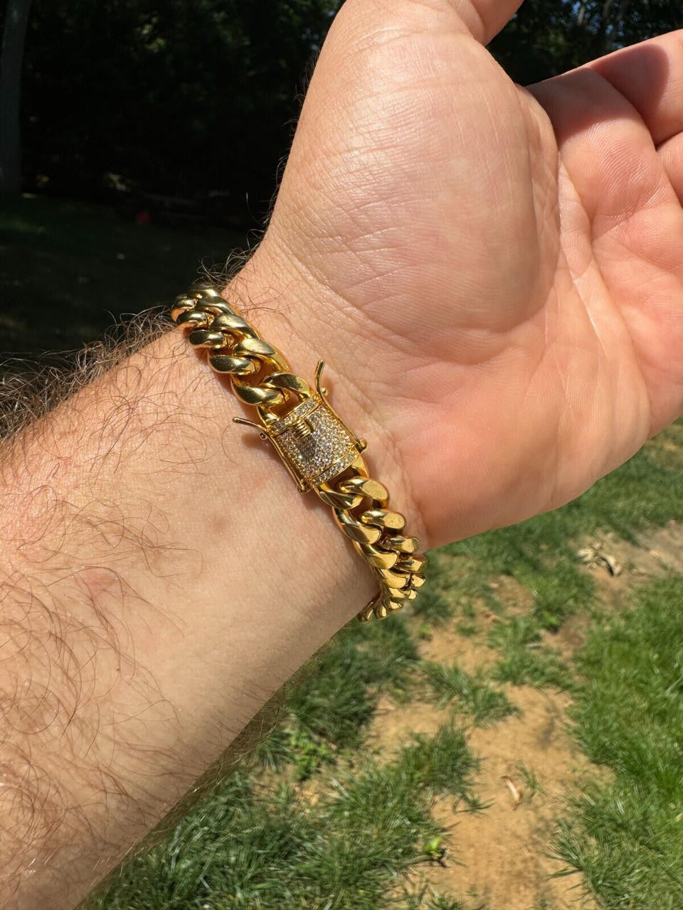 Miami Cuban Link Bracelet W. CZ Clasp - 14k Gold Plated Stainless Steel - 6"-10" - 8mm-14mm