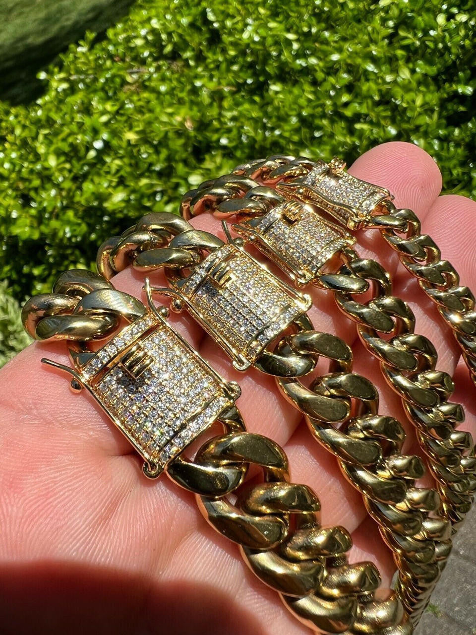 Miami Cuban Link Bracelet W. CZ Clasp - 14k Gold Plated Stainless Steel - 6"-10" - 8mm-14mm