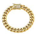 Miami Cuban Link Bracelet W. CZ Clasp - 14k Gold Plated Stainless Steel - 6"-10" - 8mm-14mm