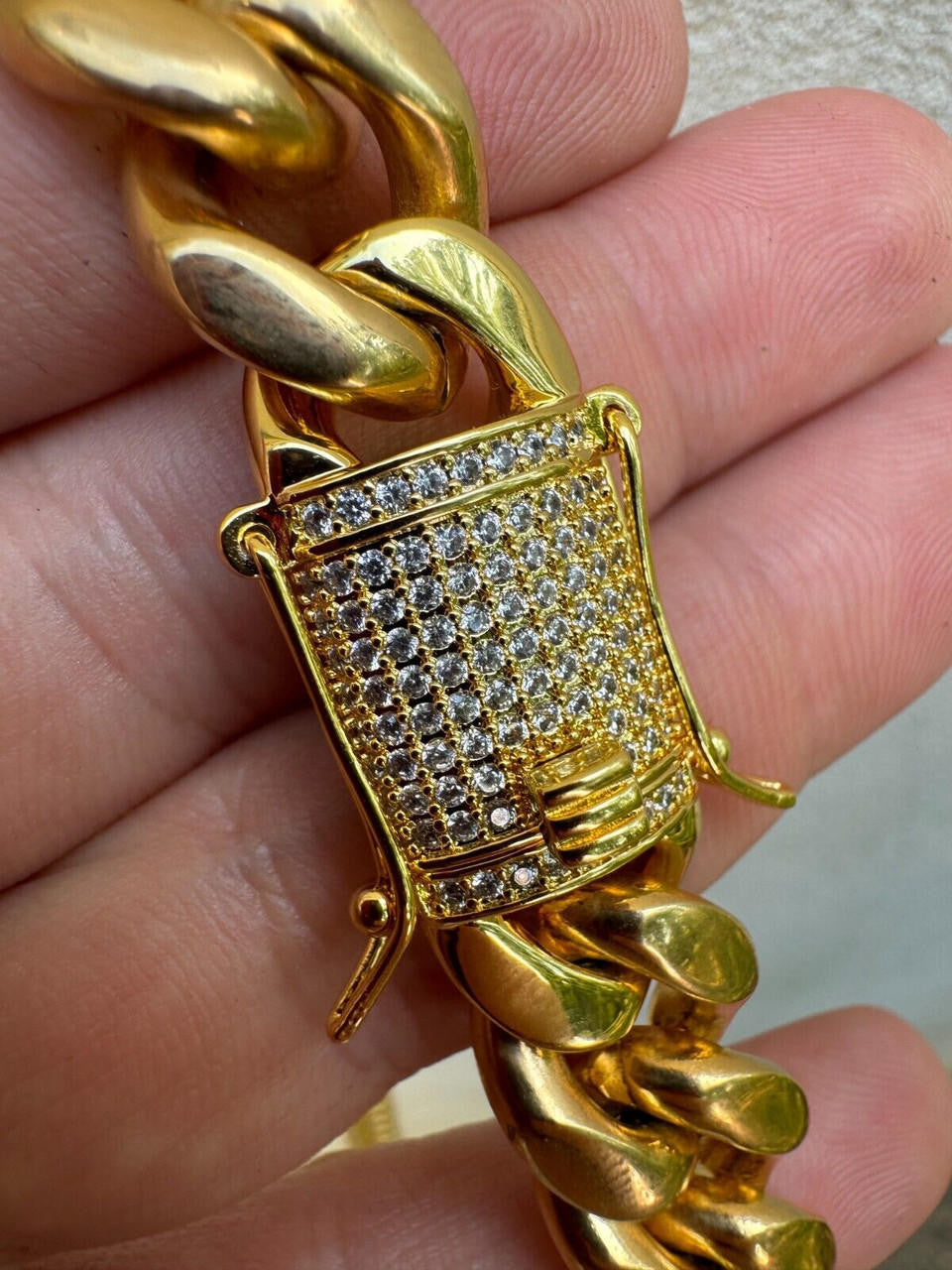Miami Cuban Link Bracelet W. CZ Clasp - 18k Gold Plated Stainless Steel - 6"-10" - 8mm-14mm