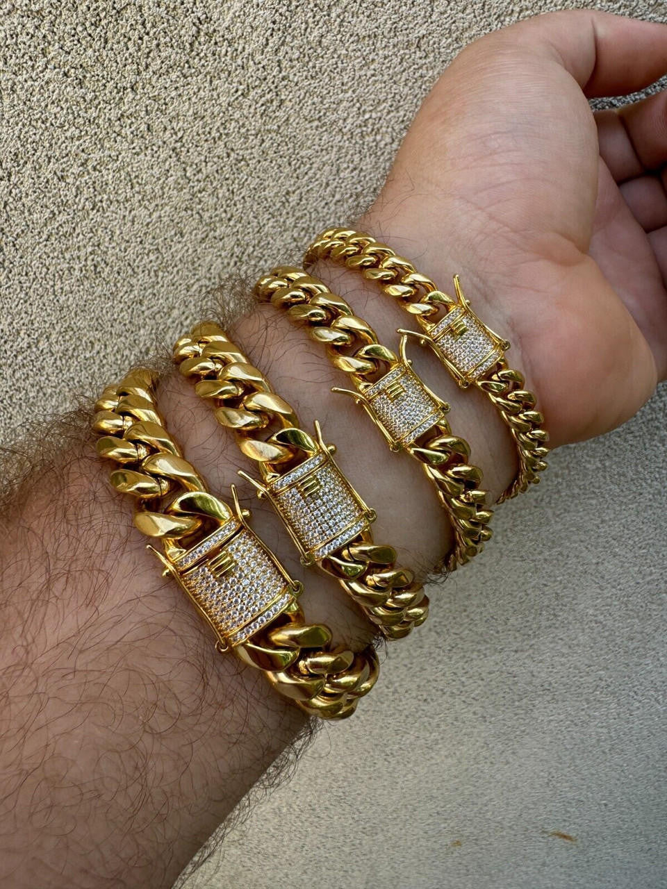 Miami Cuban Link Bracelet W. CZ Clasp - 18k Gold Plated Stainless Steel - 6"-10" - 8mm-14mm