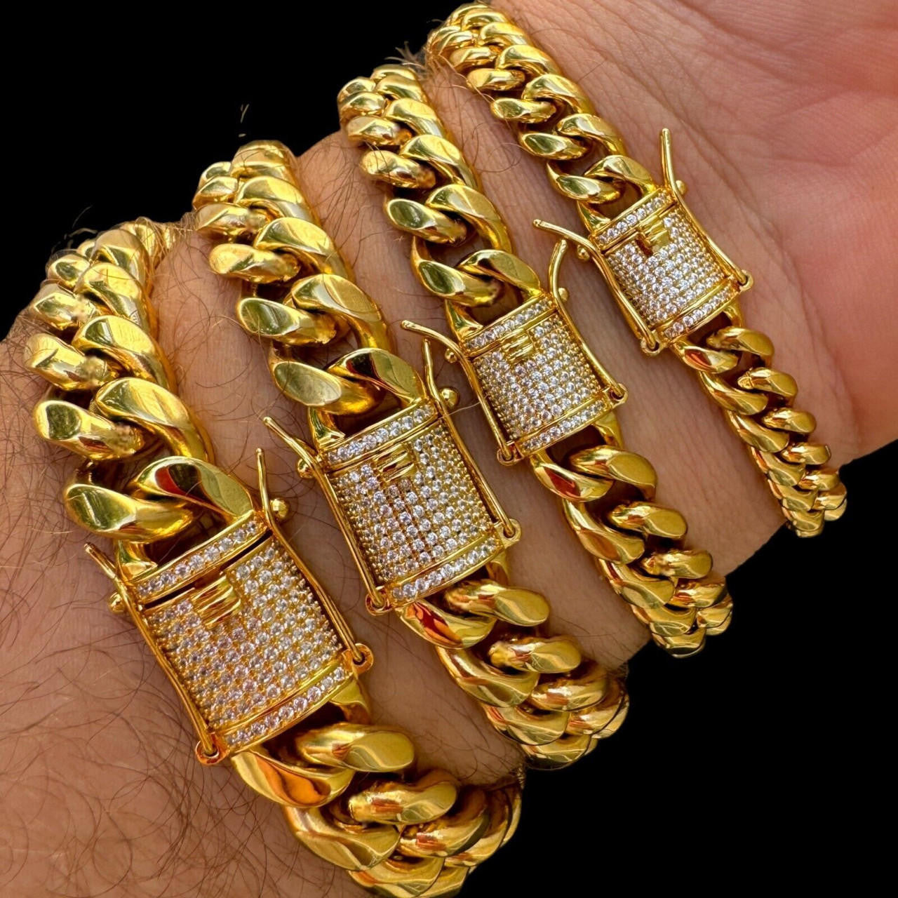 Miami Cuban Link Bracelet W. CZ Clasp - 18k Gold Plated Stainless Steel - 6"-10" - 8mm-14mm